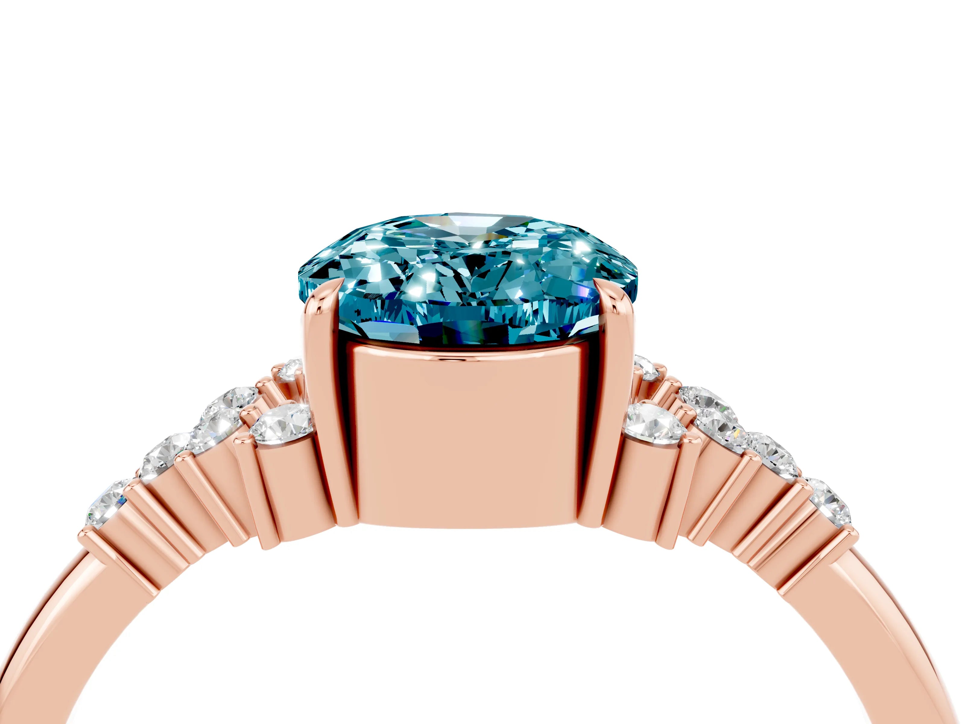 Rose gold Oval Cut Blue Topaz Ring with Side Stones and Four-Prong Setting_76