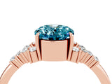 Rose gold Oval Cut Blue Topaz Ring with Side Stones and Four-Prong Setting_76