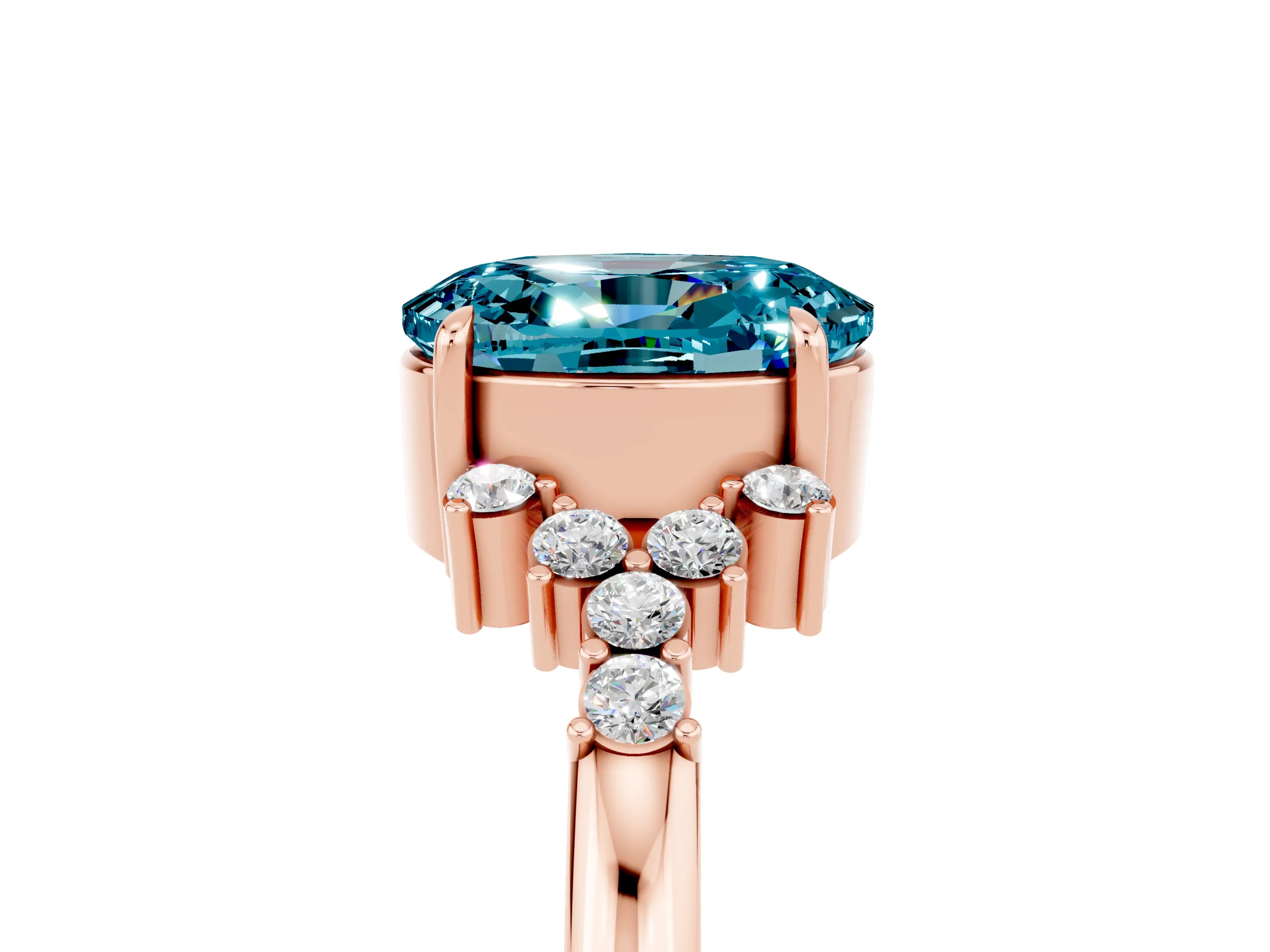 Rose gold Oval Cut Blue Topaz Ring with Side Stones and Four-Prong Setting_77
