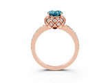 Rose gold Oval Cut Blue Topaz Scalloped Halo Engagement Ring with Round Shared Prong Band_15