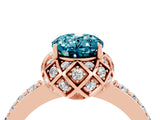 Rose gold Oval Cut Blue Topaz Scalloped Halo Engagement Ring with Round Shared Prong Band_16