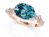 Rose gold Oval Cut Blue Topaz Scattered Round Accent Ring with Prong Setting_13