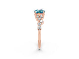 Rose gold Oval Cut Blue Topaz Scattered Round Accent Ring with Prong Setting_14