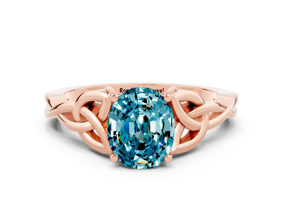 Rose gold Oval Cut Blue Topaz Solitaire Celtic Knot Ring with Four-Prong Setting_12