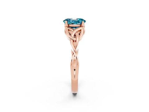 Rose gold Oval Cut Blue Topaz Solitaire Celtic Knot Ring with Four-Prong Setting_14