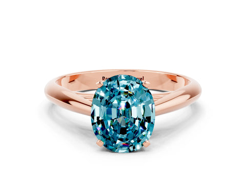 Rose gold Oval Cut Blue Topaz Solitaire Engagement Ring with Cathedral Setting and Four-Prong Mount_12