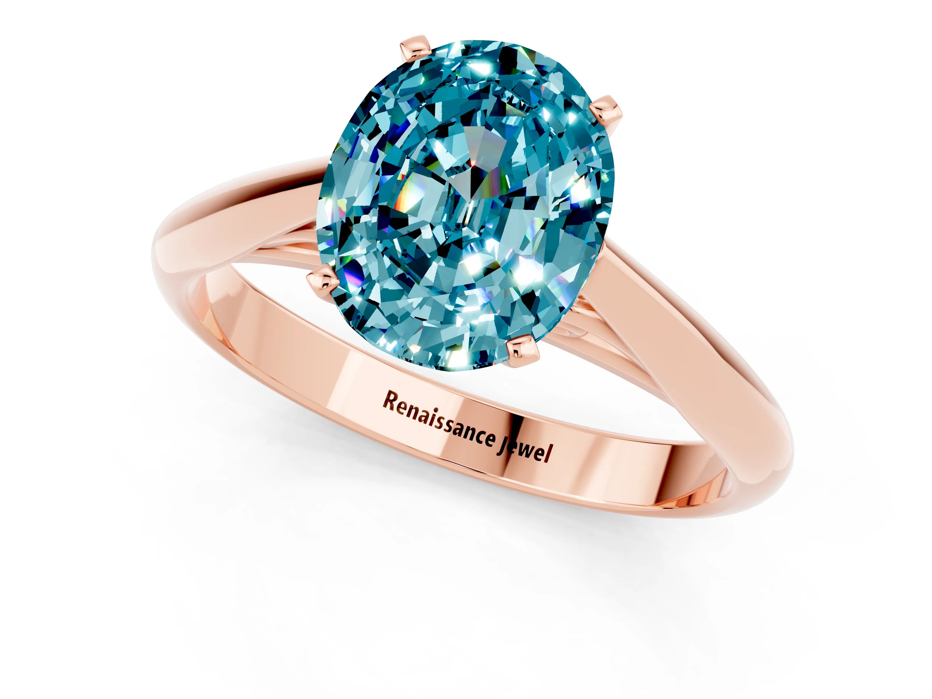 Rose gold Oval Cut Blue Topaz Solitaire Engagement Ring with Cathedral Setting and Four-Prong Mount_13