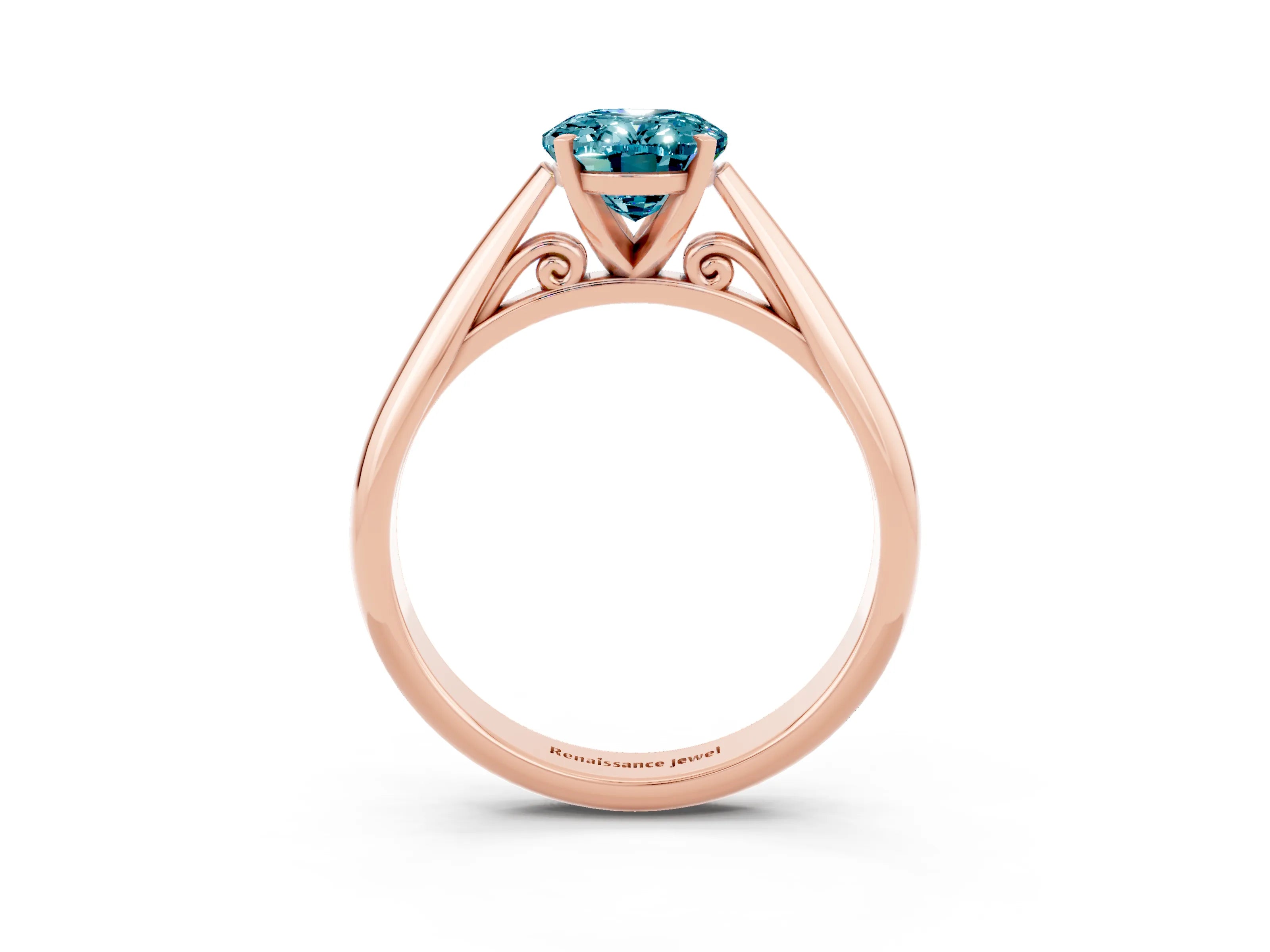 Rose gold Oval Cut Blue Topaz Solitaire Engagement Ring with Cathedral Setting and Four-Prong Mount_15