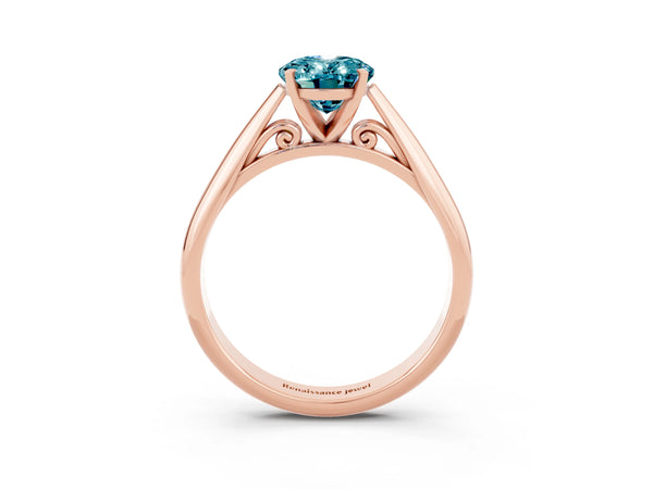 Rose gold Oval Cut Blue Topaz Solitaire Engagement Ring with Cathedral Setting and Four-Prong Mount