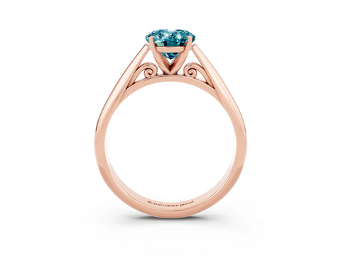 Rose gold Oval Cut Blue Topaz Solitaire Engagement Ring with Cathedral Setting and Four-Prong Mount_15