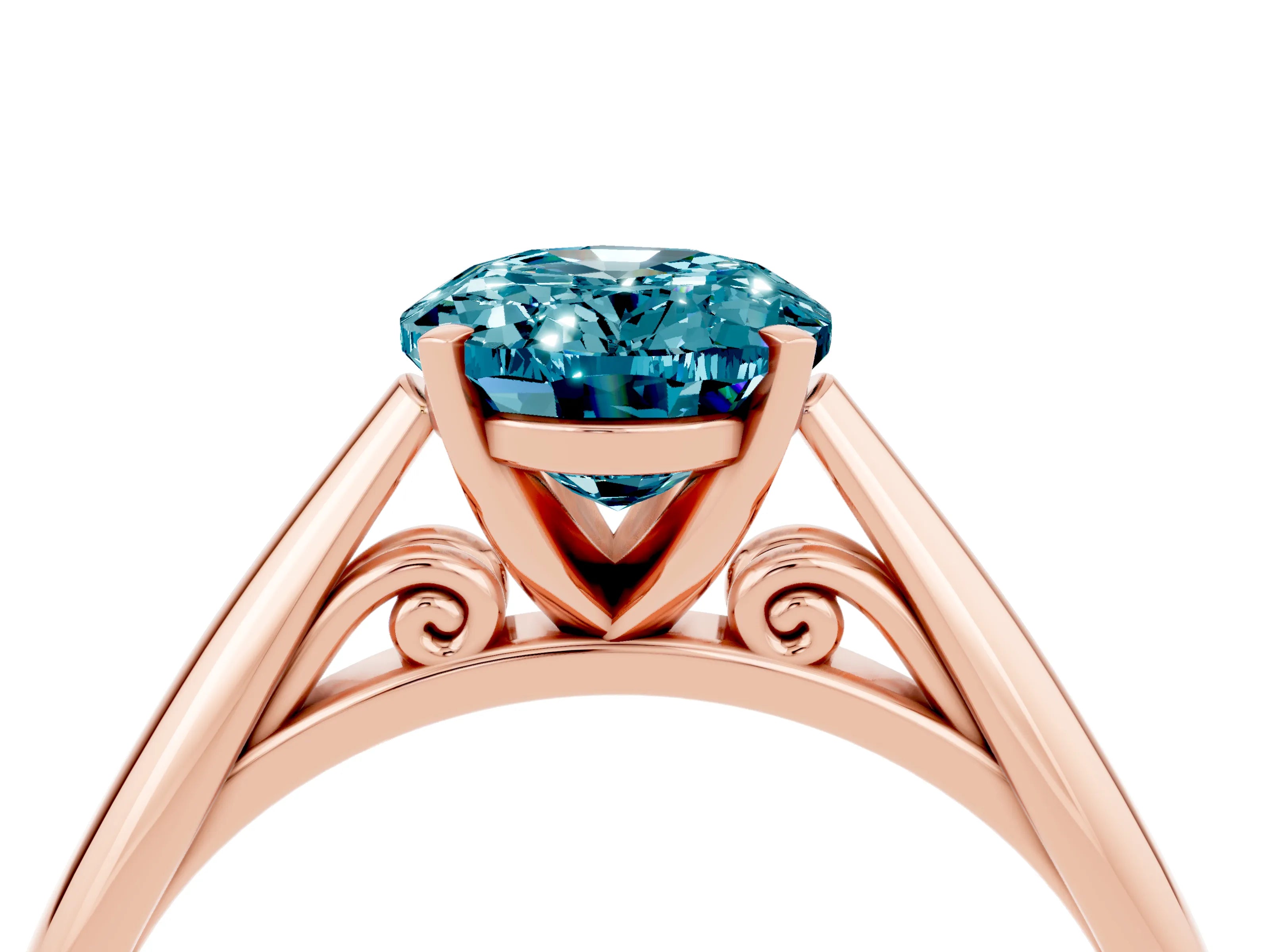Rose gold Oval Cut Blue Topaz Solitaire Engagement Ring with Cathedral Setting and Four-Prong Mount_16