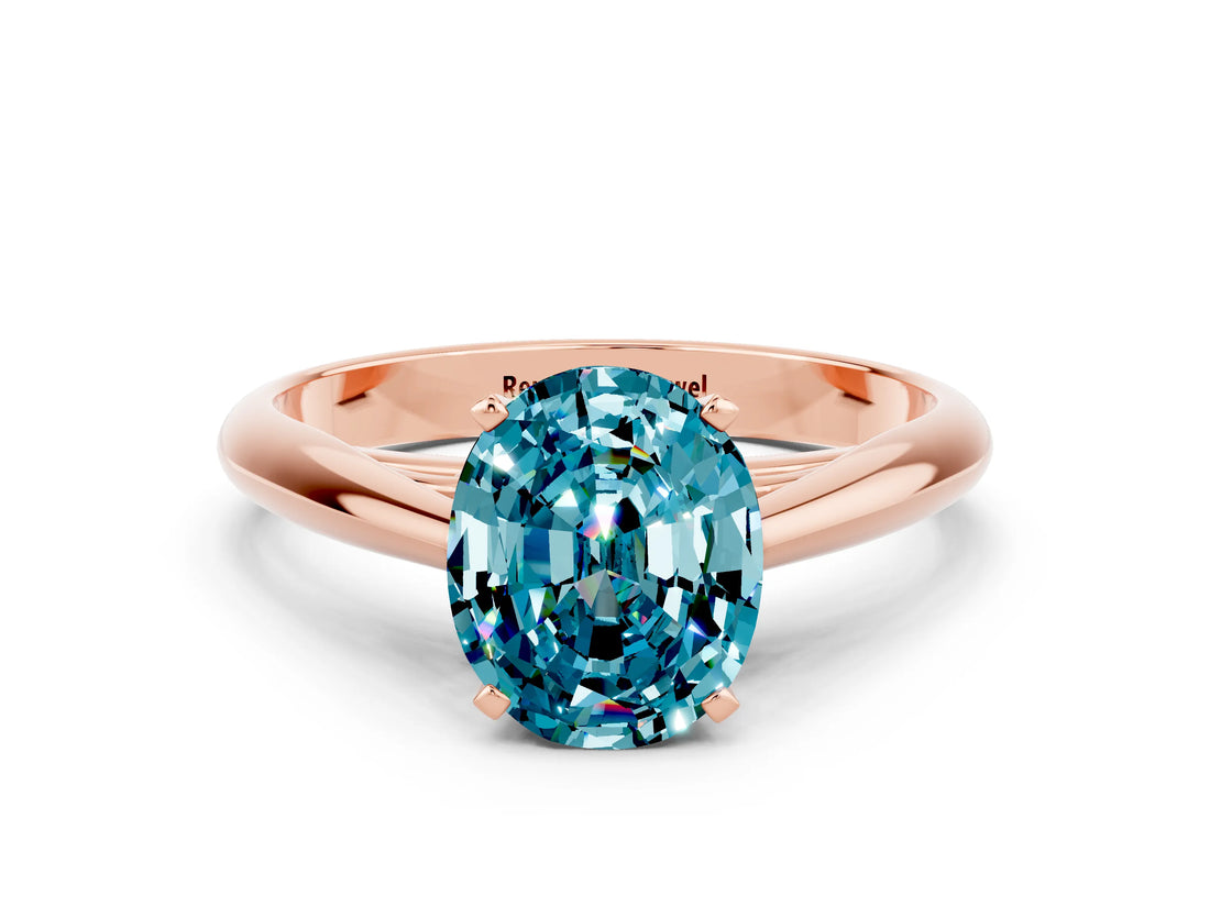 Rose gold Oval Cut Blue Topaz Solitaire Engagement Ring with Cathedral Setting and Four-Prong Mount_66