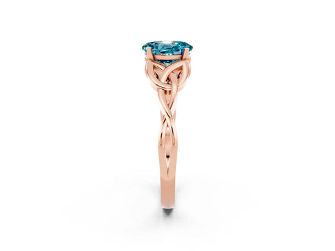 Rose gold Oval Cut Blue Topaz Solitaire Engagement Ring with Celtic Knot Band and Four-Prong Setting_2