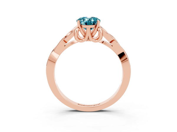 Rose gold Oval Cut Blue Topaz Solitaire Engagement Ring with Celtic Knot Band and Four-Prong Setting