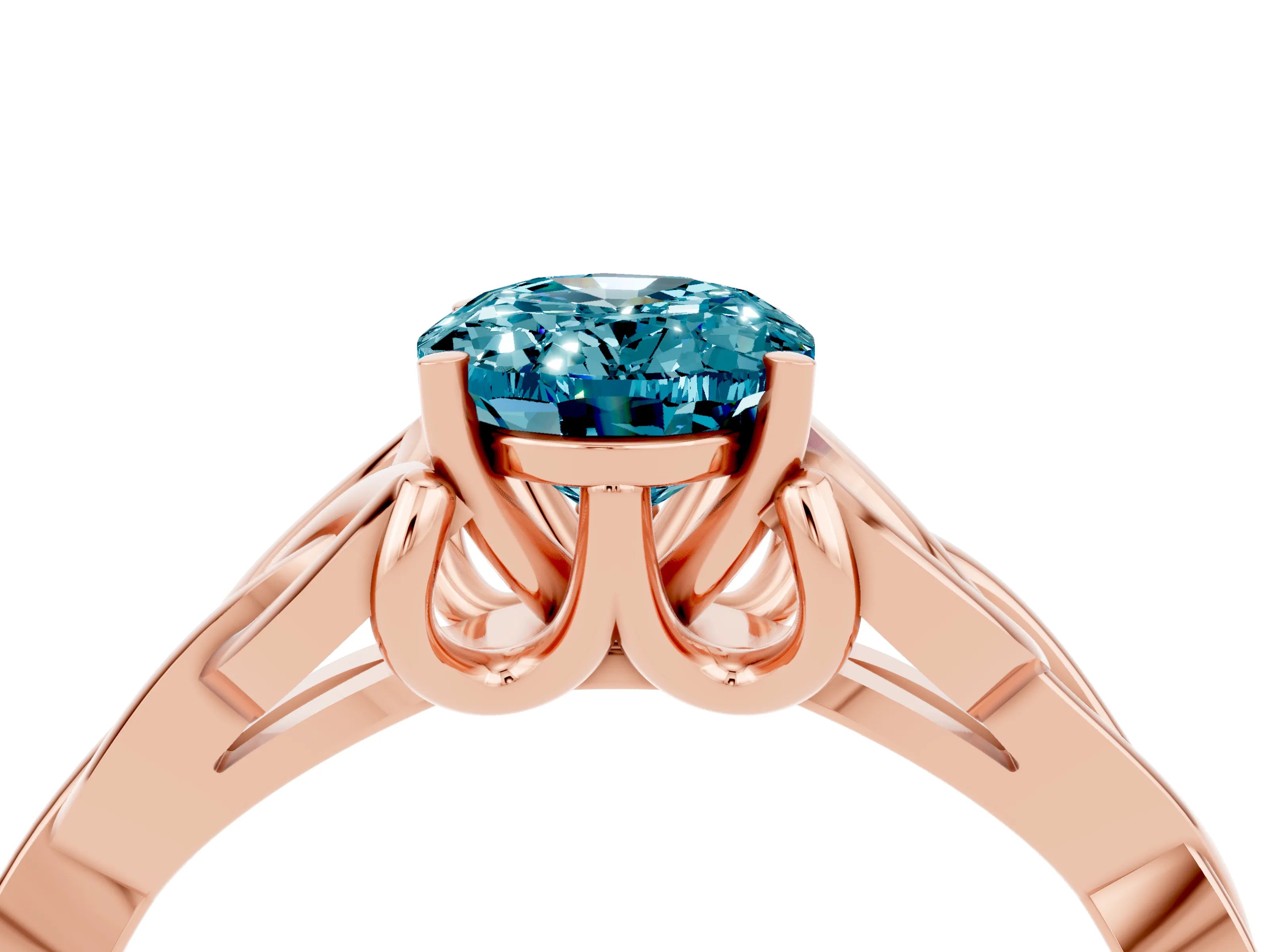 Rose gold Oval Cut Blue Topaz Solitaire Engagement Ring with Celtic Knot Band and Four-Prong Setting_4