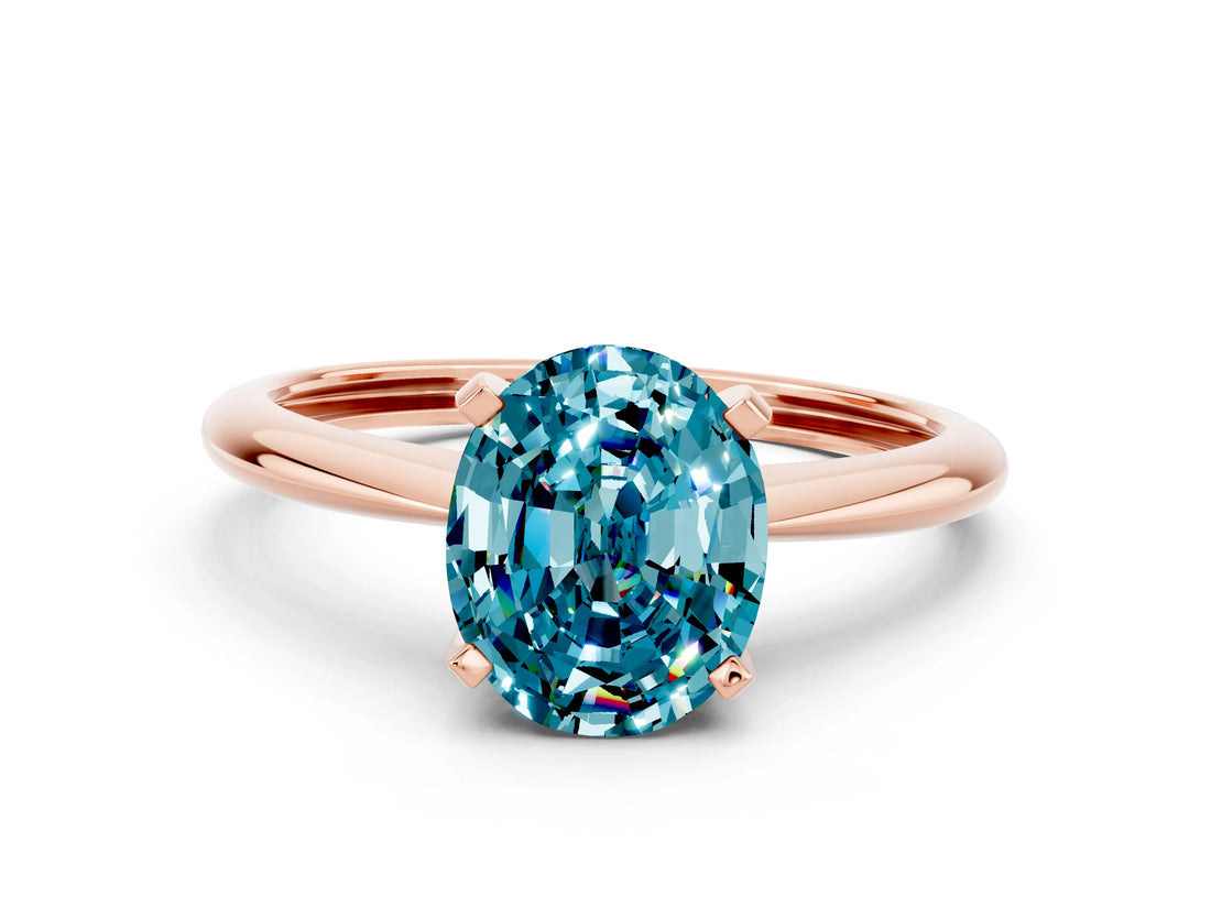 Rose gold Oval Cut Blue Topaz Solitaire Engagement Ring with Classic Band and Four-Prong Setting_24