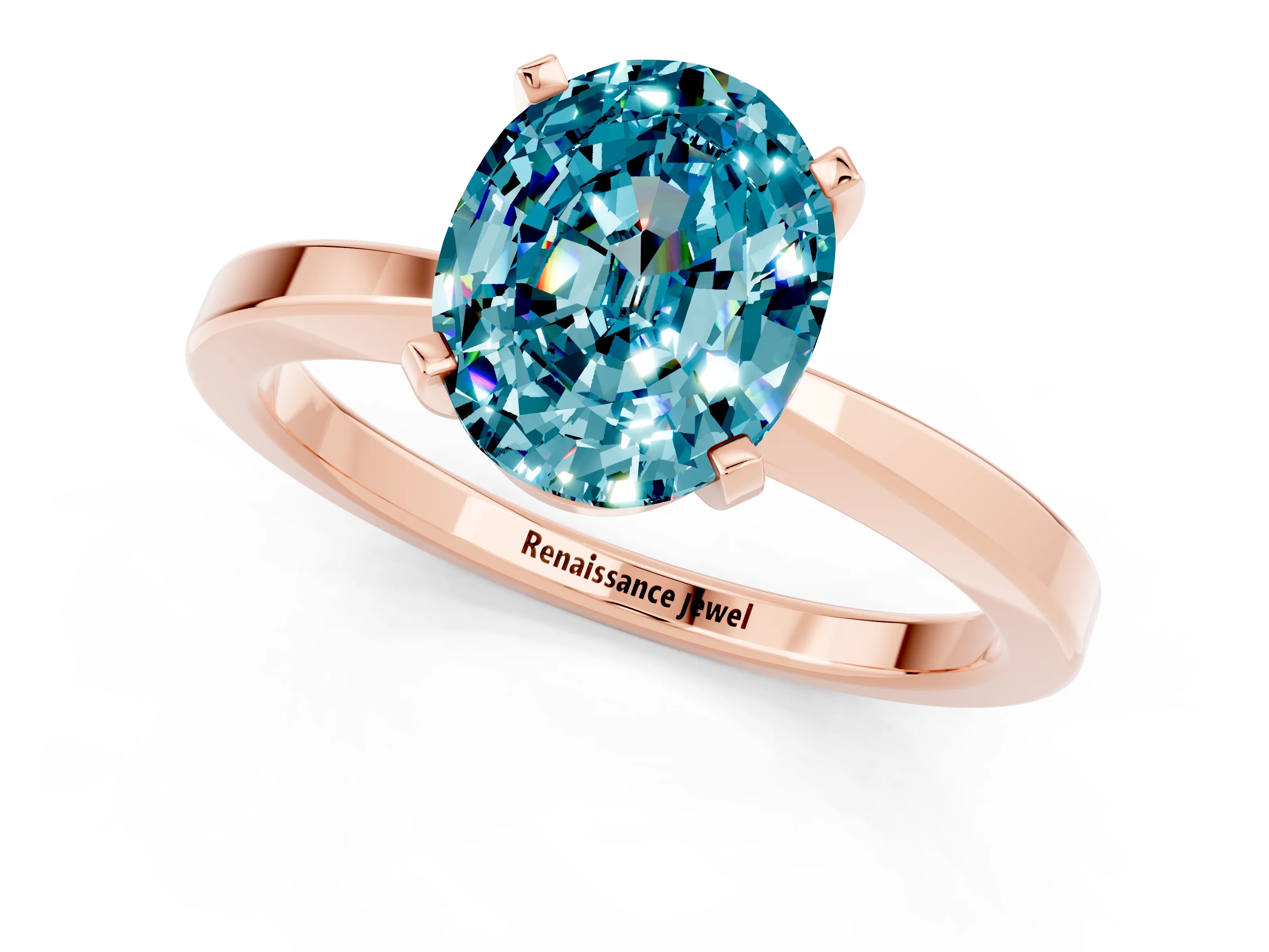Rose gold Oval Cut Blue Topaz Solitaire Engagement Ring with Classic Band and Four-Prong Setting_37