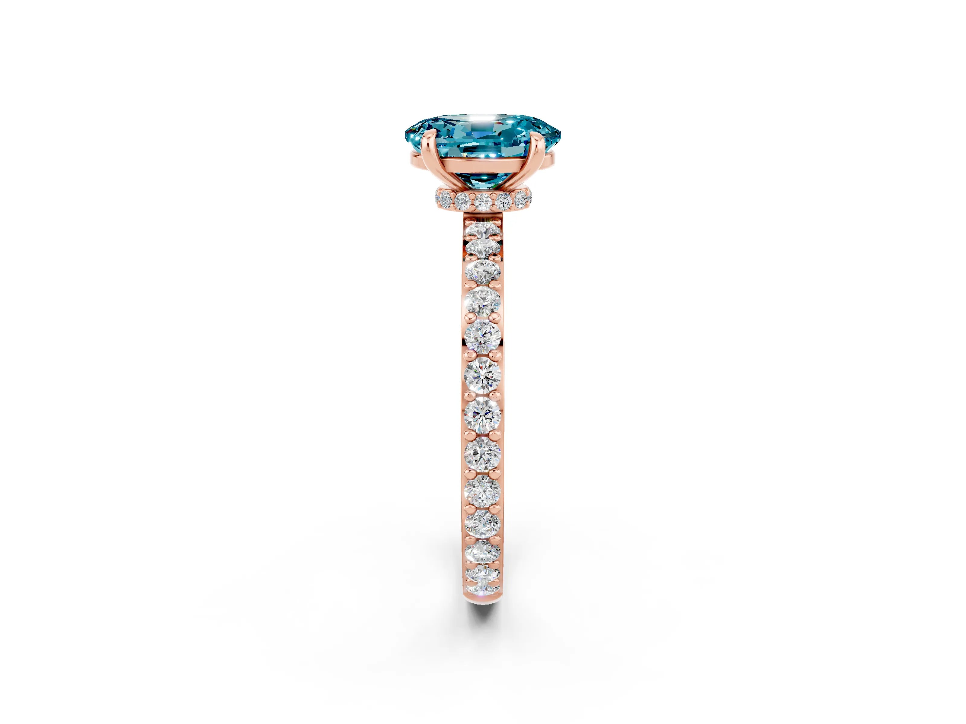 Rose gold Oval Cut Blue Topaz Solitaire Engagement Ring with Pavé Band and Four-Prong Setting_14