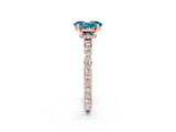 Rose gold Oval Cut Blue Topaz Solitaire Engagement Ring with Pavé Band and Four-Prong Setting_14