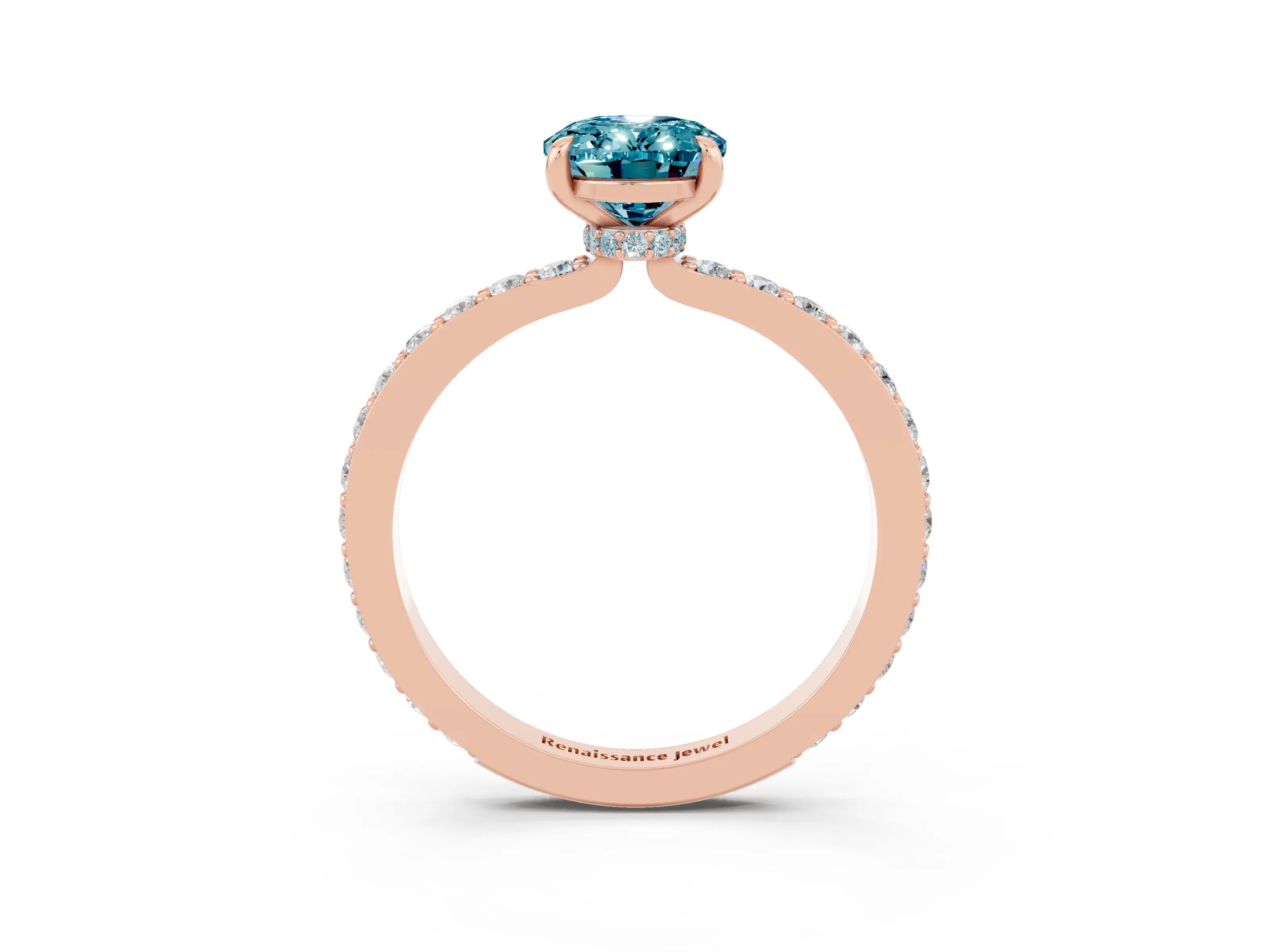 Rose gold Oval Cut Blue Topaz Solitaire Engagement Ring with Pavé Band and Four-Prong Setting_15