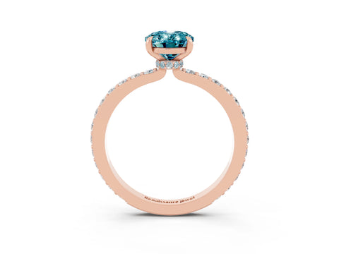 Rose gold Oval Cut Blue Topaz Solitaire Engagement Ring with Pavé Band and Four-Prong Setting_15