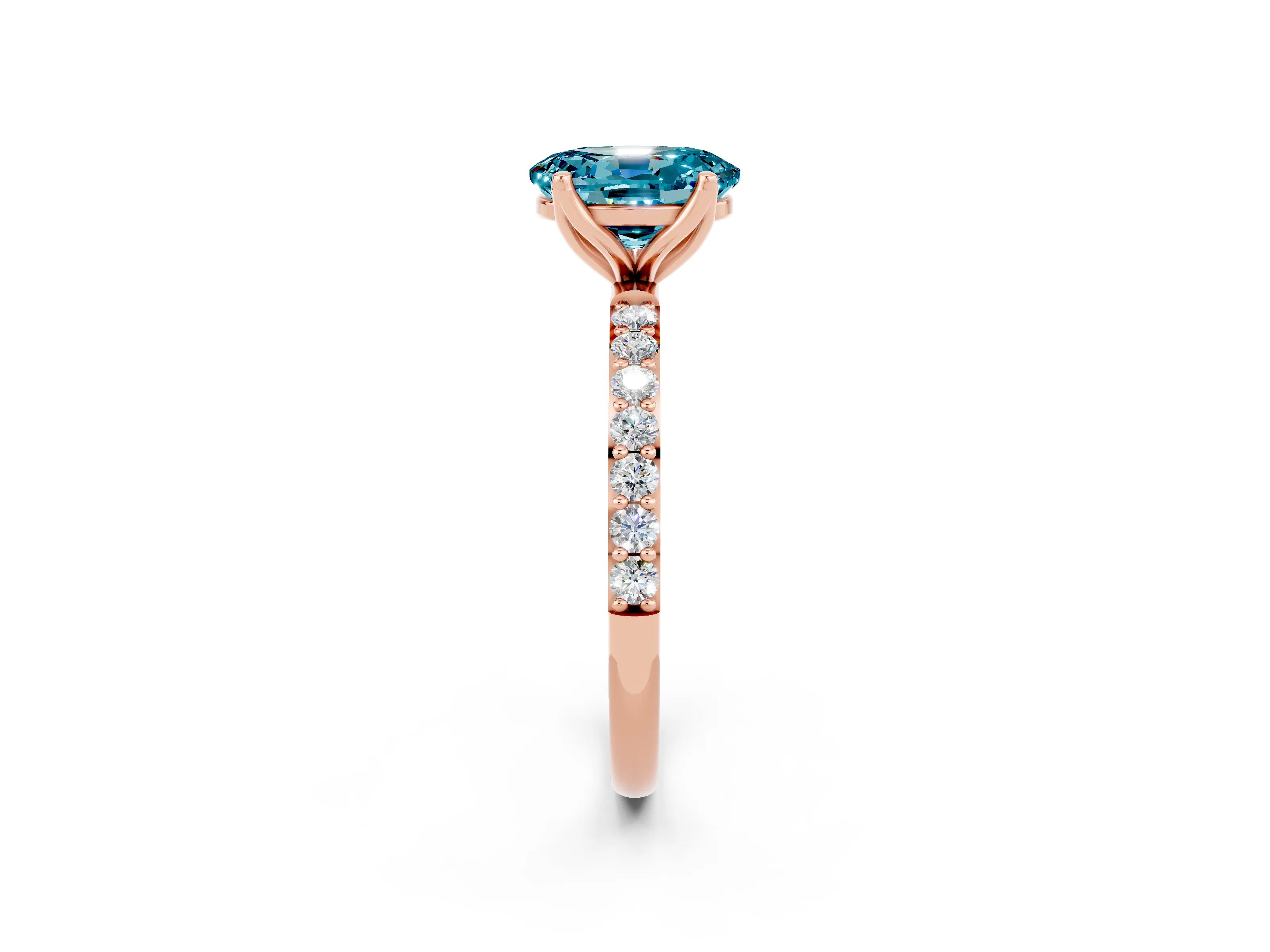 Rose gold Oval Cut Blue Topaz Solitaire Engagement Ring with Pavé Band and Prong Setting_2