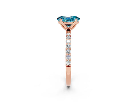 Rose gold Oval Cut Blue Topaz Solitaire Engagement Ring with Pavé Band and Prong Setting_2
