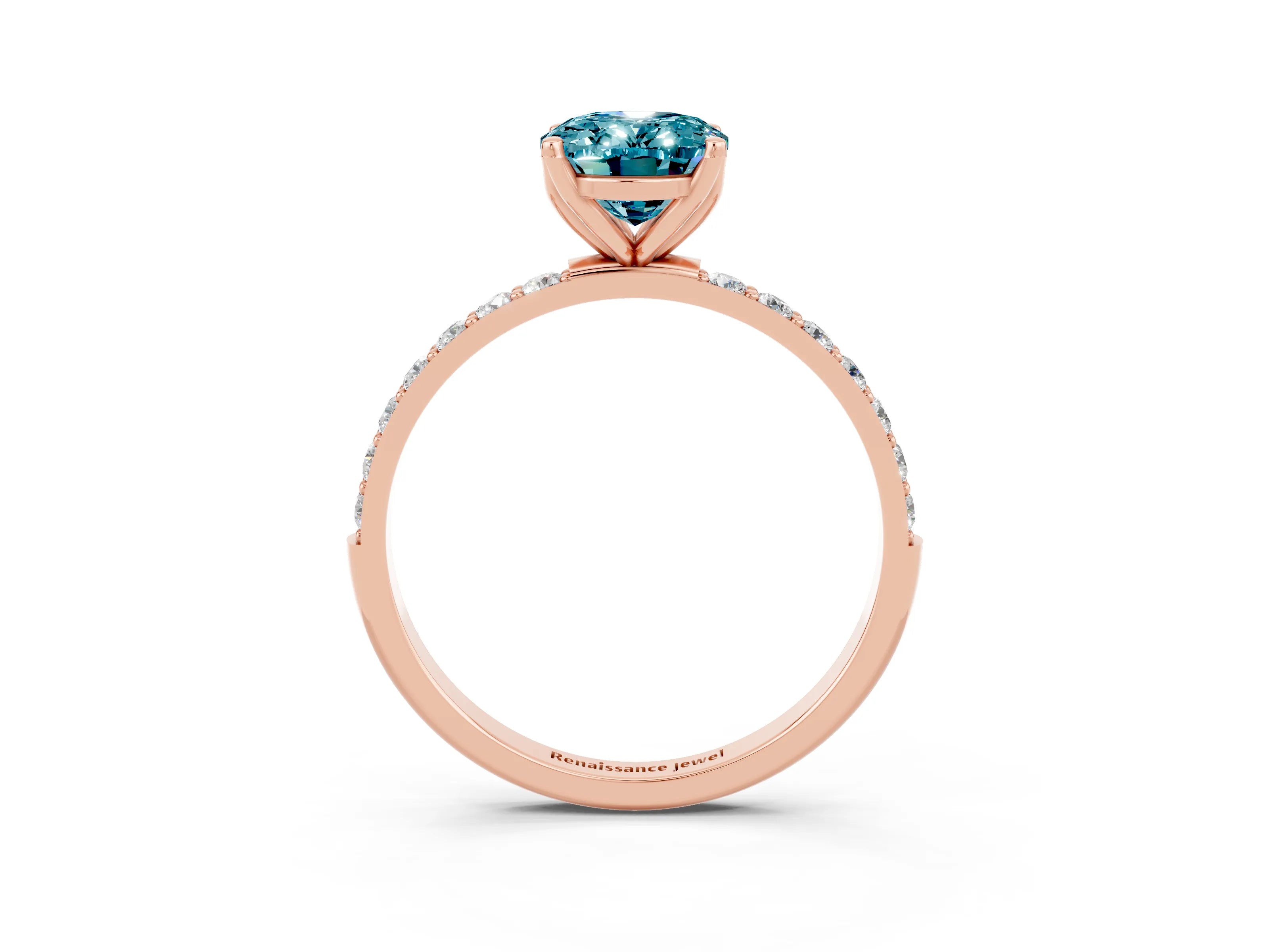 Rose gold Oval Cut Blue Topaz Solitaire Engagement Ring with Pavé Band and Prong Setting_3