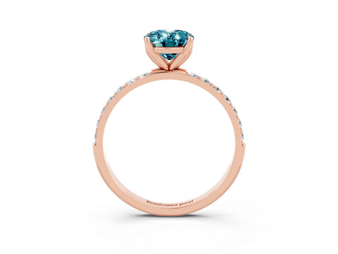 Rose gold Oval Cut Blue Topaz Solitaire Engagement Ring with Pavé Band and Prong Setting_3