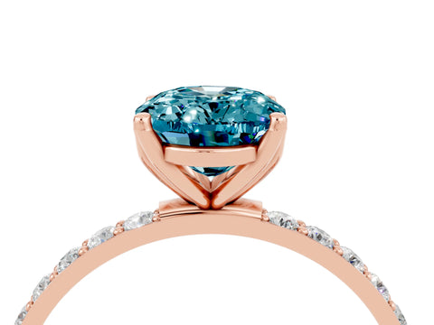 Rose gold Oval Cut Blue Topaz Solitaire Engagement Ring with Pavé Band and Prong Setting_4