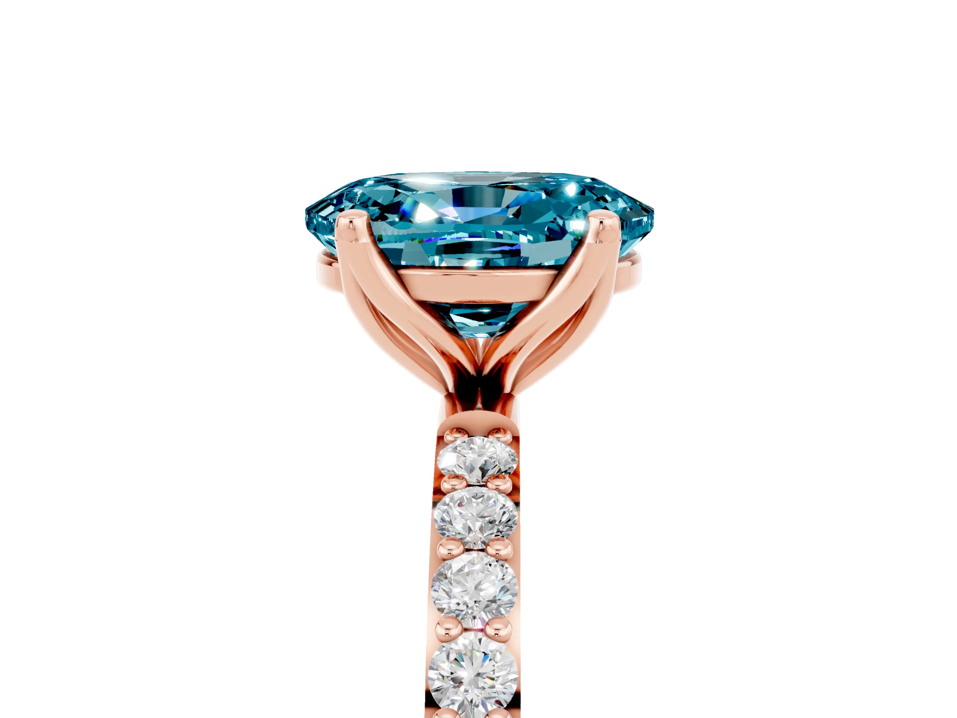 Rose gold Oval Cut Blue Topaz Solitaire Engagement Ring with Pavé Band and Prong Setting_5