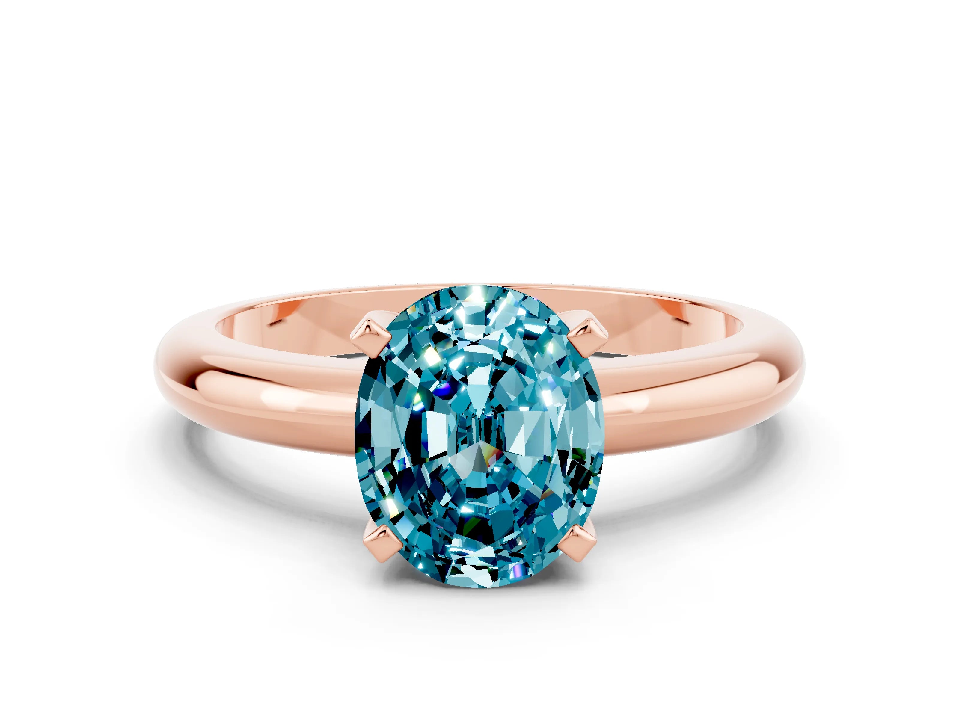 Rose gold Oval Cut Blue Topaz Solitaire Engagement Ring with Round Band and Four-Prong Setting