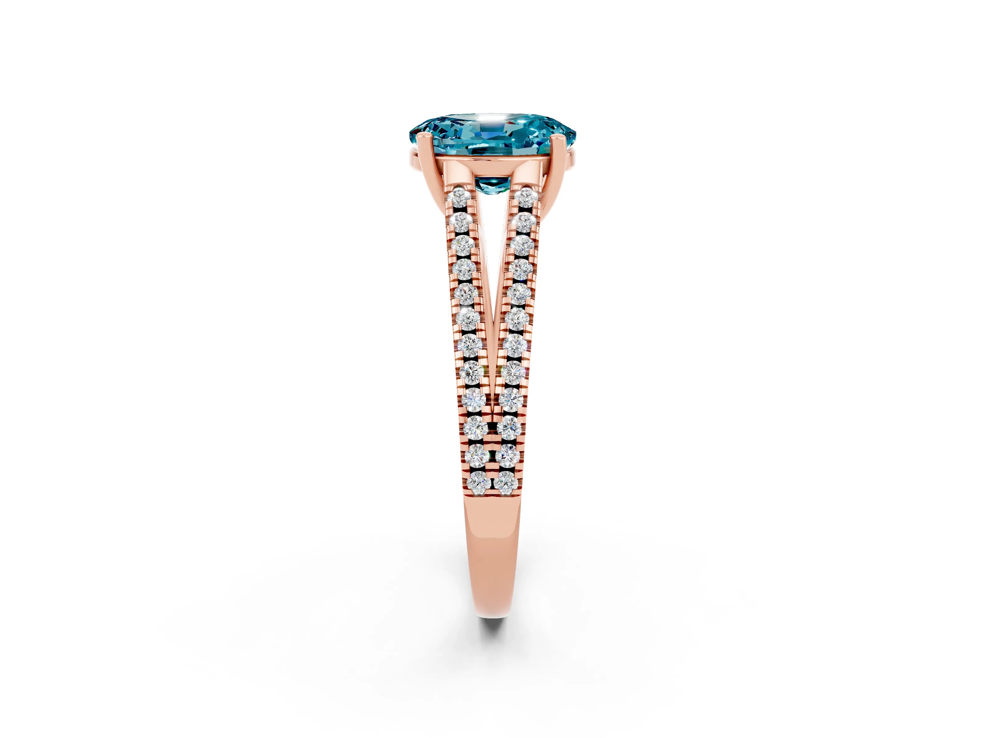 Rose gold Oval Cut Blue Topaz Solitaire Engagement Ring with Split Shank Pavé Band_2