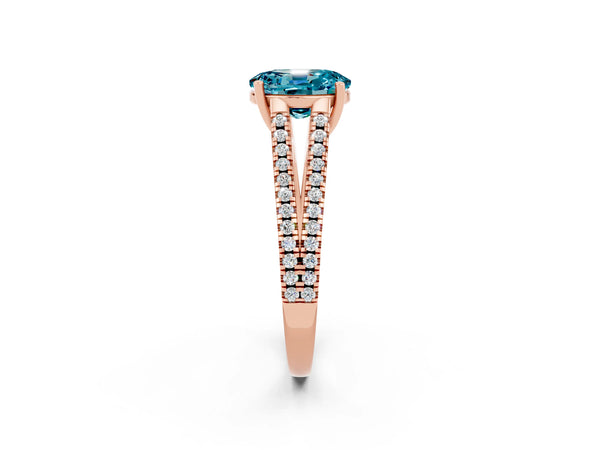 Rose gold Oval Cut Blue Topaz Solitaire Engagement Ring with Split Shank Pavé Band