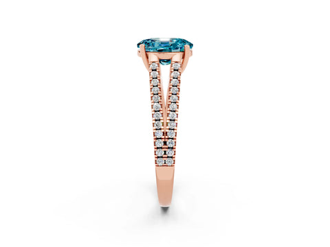 Rose gold Oval Cut Blue Topaz Solitaire Engagement Ring with Split Shank Pavé Band_2