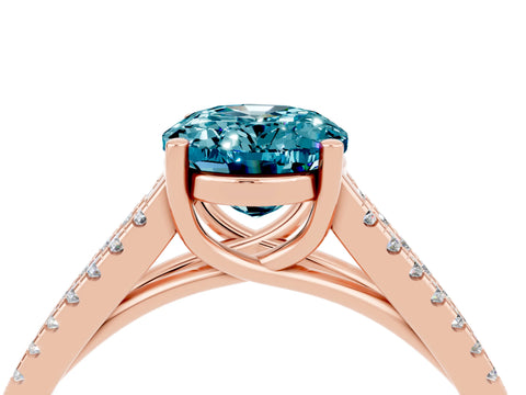 Rose gold Oval Cut Blue Topaz Solitaire Engagement Ring with Split Shank Pavé Band_4