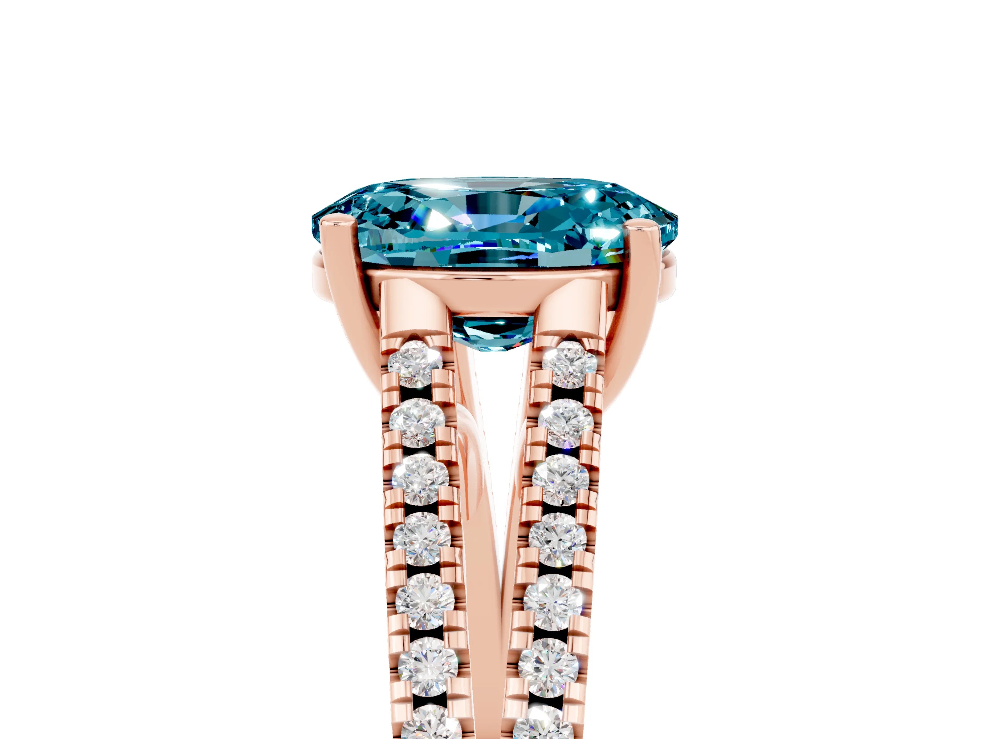 Rose gold Oval Cut Blue Topaz Solitaire Engagement Ring with Split Shank Pavé Band_5