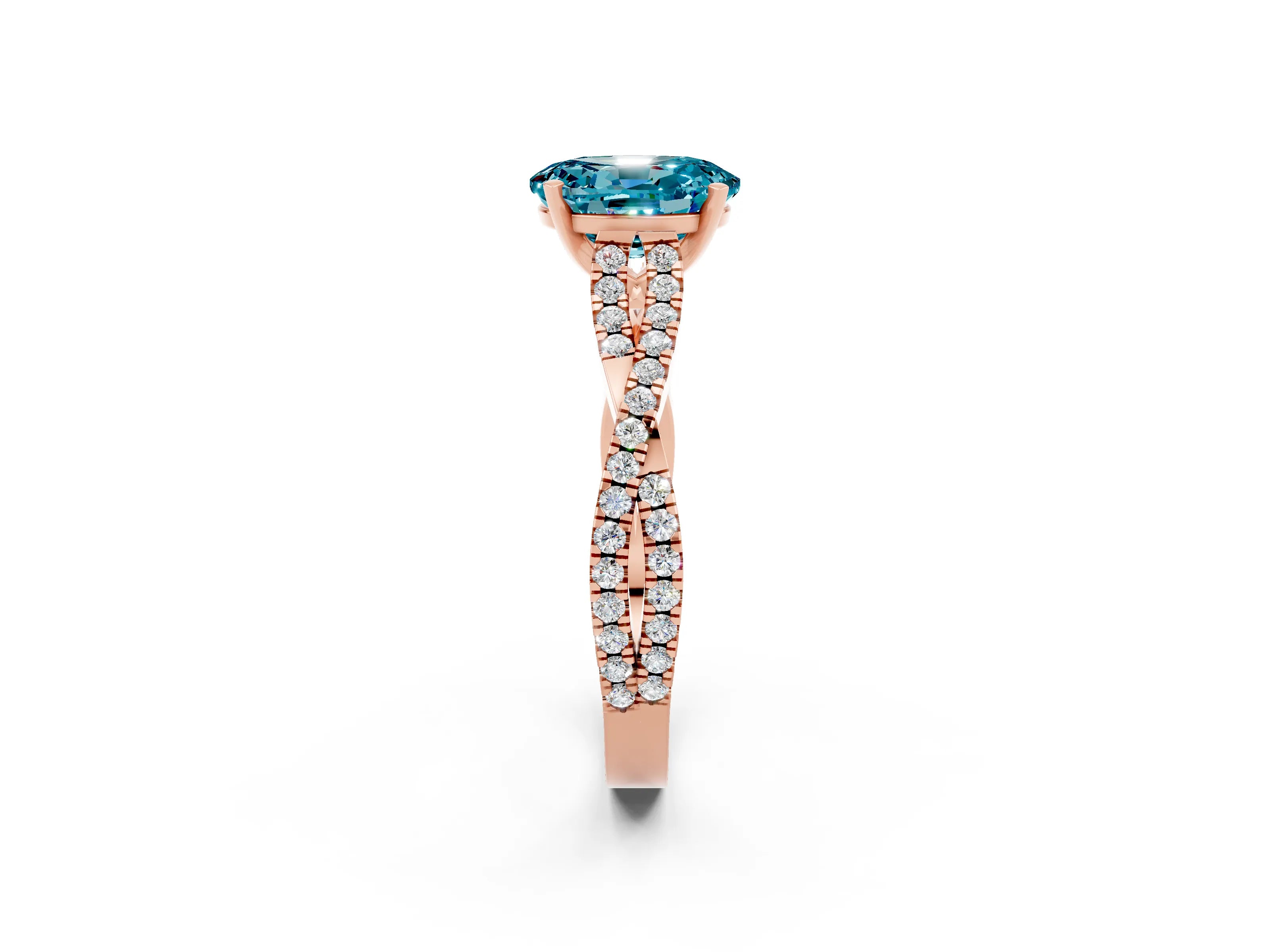 Rose gold Oval Cut Blue Topaz Solitaire Engagement Ring with Twisted Pavé Band and Four-Prong Setting_2