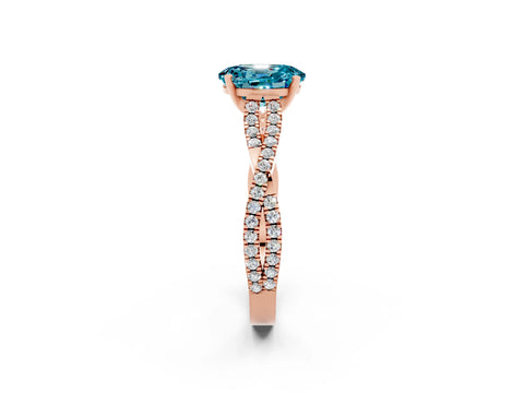 Rose gold Oval Cut Blue Topaz Solitaire Engagement Ring with Twisted Pavé Band and Four-Prong Setting_2