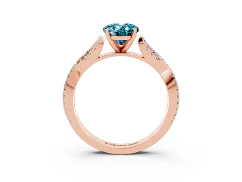 Rose gold Oval Cut Blue Topaz Solitaire Engagement Ring with Twisted Pavé Band and Four-Prong Setting_3