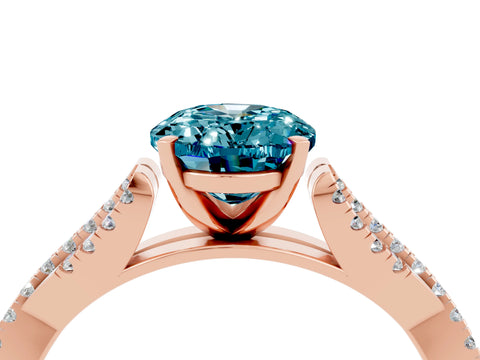 Rose gold Oval Cut Blue Topaz Solitaire Engagement Ring with Twisted Pavé Band and Four-Prong Setting_4