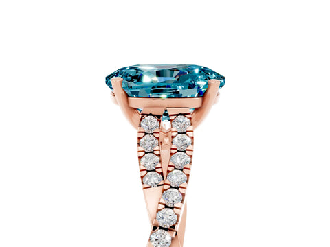 Rose gold Oval Cut Blue Topaz Solitaire Engagement Ring with Twisted Pavé Band and Four-Prong Setting_5