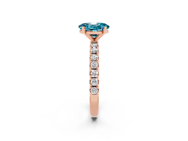 Rose gold Oval Cut Blue Topaz Solitaire Pavé Band with Four-Prong Setting
