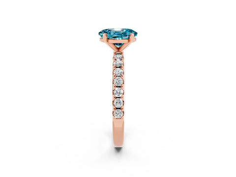 Rose gold Oval Cut Blue Topaz Solitaire Pavé Band with Four-Prong Setting_2