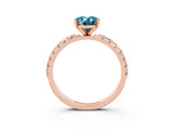 Rose gold Oval Cut Blue Topaz Solitaire Pavé Band with Four-Prong Setting_3