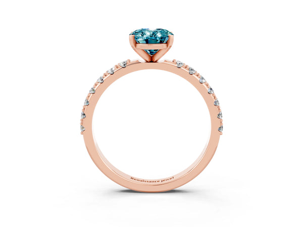 Rose gold Oval Cut Blue Topaz Solitaire Pavé Band with Four-Prong Setting