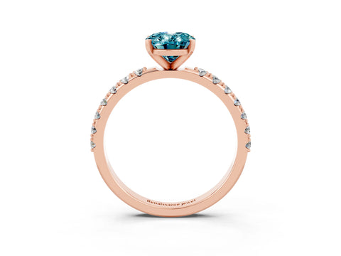 Rose gold Oval Cut Blue Topaz Solitaire Pavé Band with Four-Prong Setting_3