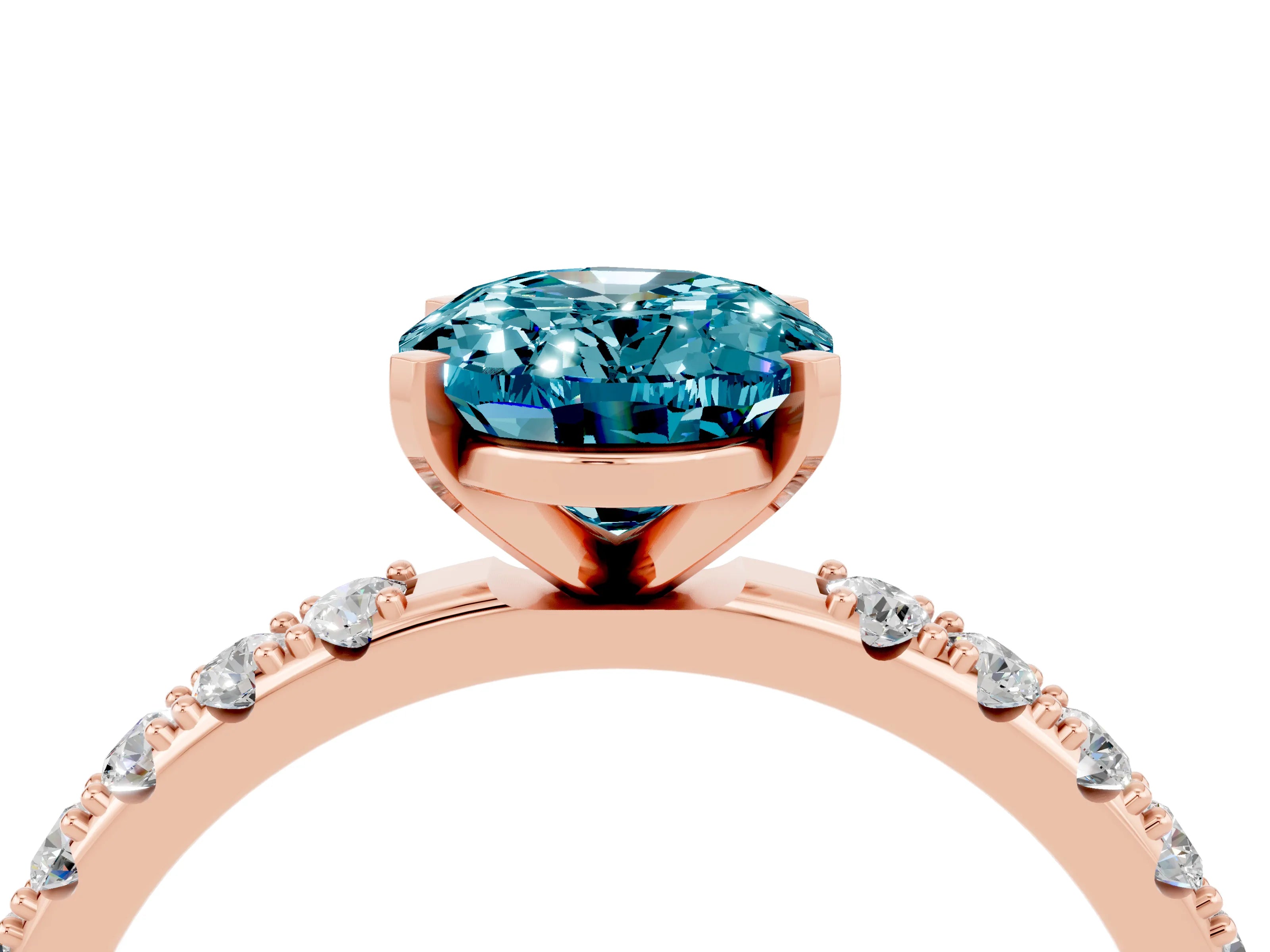 Rose gold Oval Cut Blue Topaz Solitaire Pavé Band with Four-Prong Setting_4