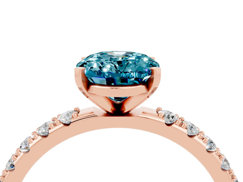 Rose gold Oval Cut Blue Topaz Solitaire Pavé Band with Four-Prong Setting_4
