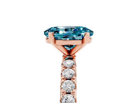Rose gold Oval Cut Blue Topaz Solitaire Pavé Band with Four-Prong Setting_5